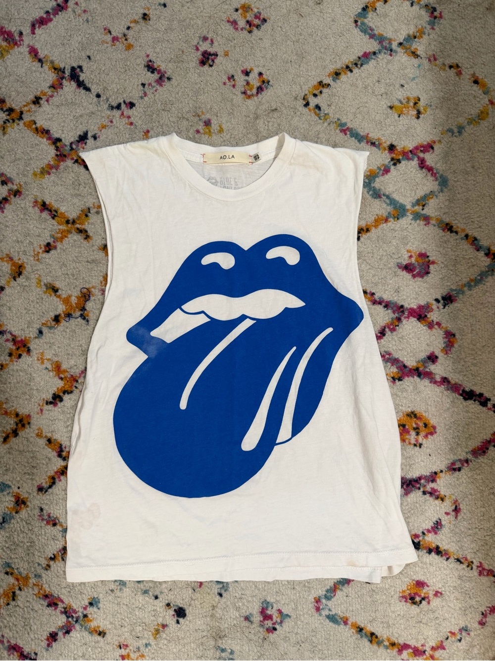 Kids White Tank Top with Blue Graphic Tongue